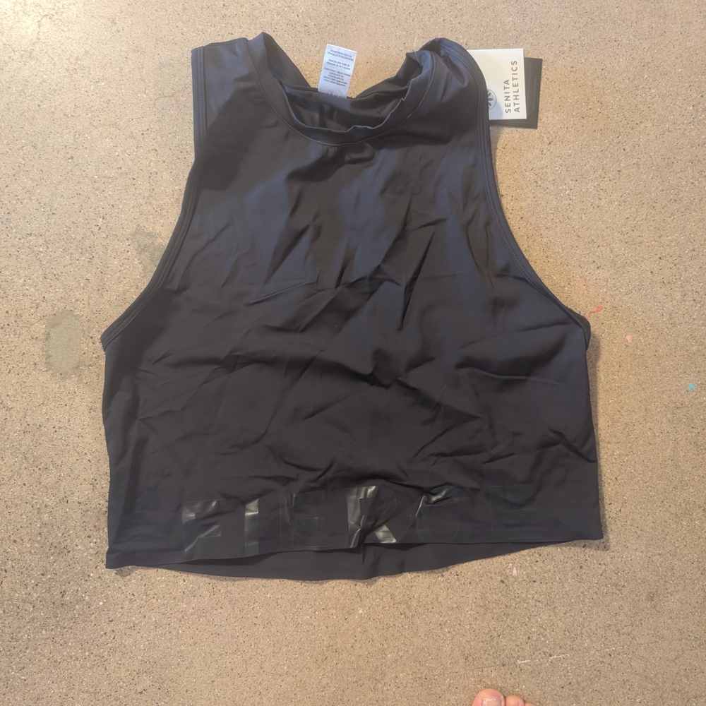 Senita Athletics Black Muscle Tee Crop Cut Out